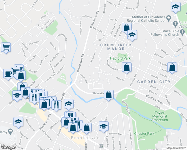 map of restaurants, bars, coffee shops, grocery stores, and more near 981 Putnam Boulevard in Nether Providence Township