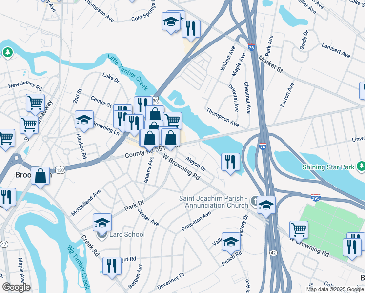 map of restaurants, bars, coffee shops, grocery stores, and more near 1070 Kings Highway in Bellmawr