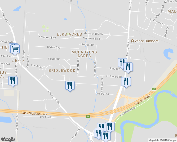 map of restaurants, bars, coffee shops, grocery stores, and more near 4440 Ethel Road in Obetz