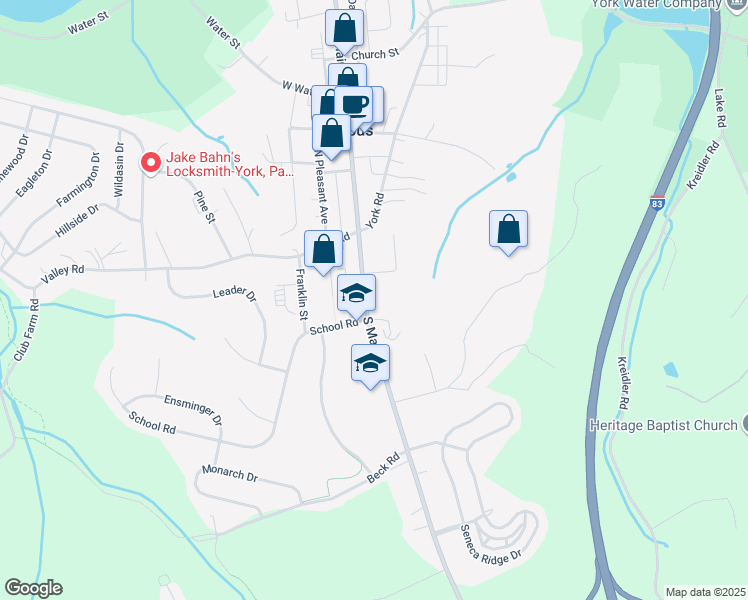 map of restaurants, bars, coffee shops, grocery stores, and more near 15 South Main Street in Jacobus