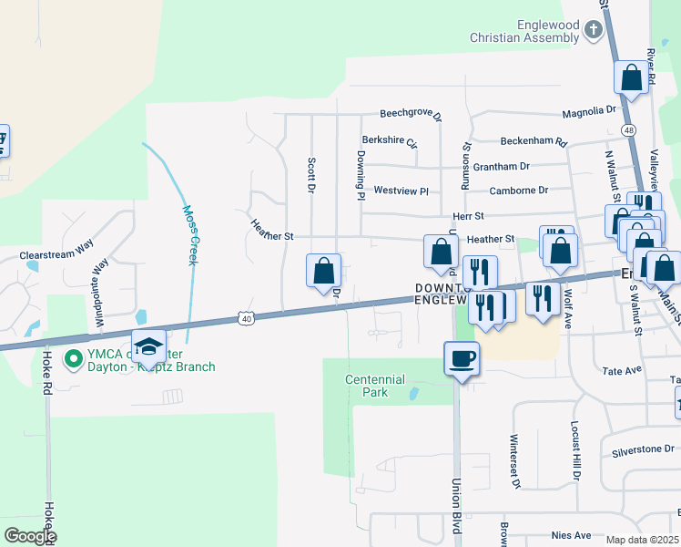 map of restaurants, bars, coffee shops, grocery stores, and more near 94 Chris Drive in Englewood