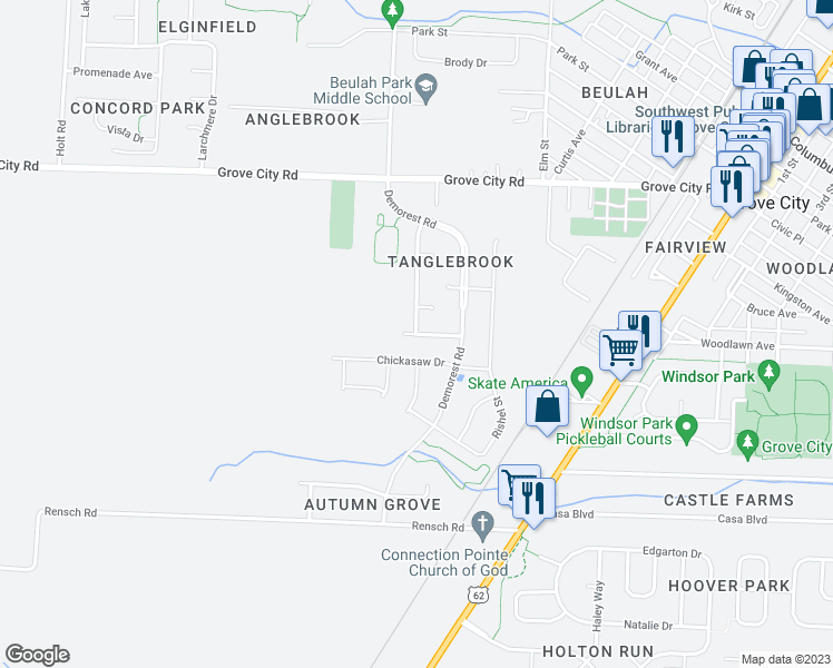 map of restaurants, bars, coffee shops, grocery stores, and more near 3874 Rimrock Avenue in Grove City