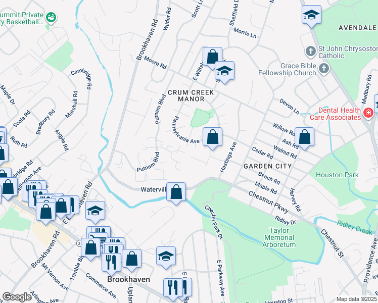 map of restaurants, bars, coffee shops, grocery stores, and more near 376 Saybrook Lane in Nether Providence Township