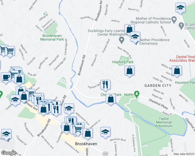map of restaurants, bars, coffee shops, grocery stores, and more near 981 Putnam Boulevard in Nether Providence Township