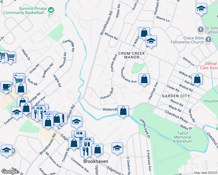 map of restaurants, bars, coffee shops, grocery stores, and more near 991 Putnam Boulevard in Nether Providence Township