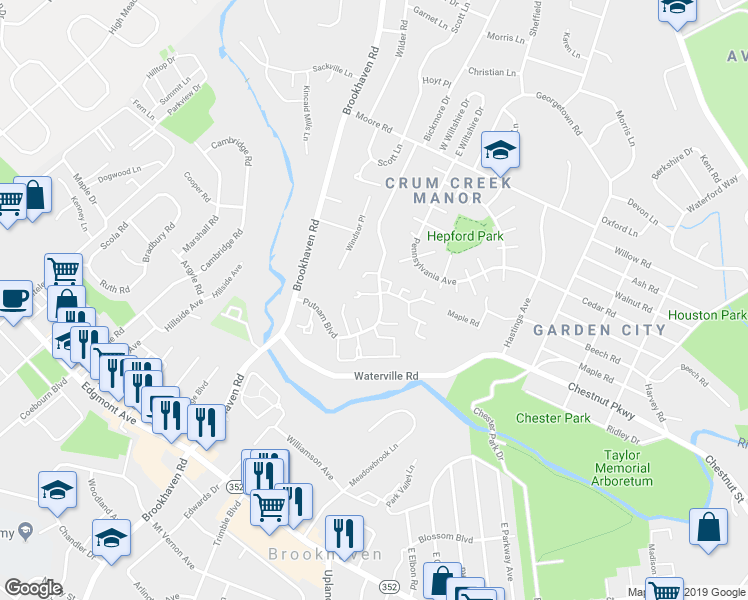 map of restaurants, bars, coffee shops, grocery stores, and more near 997 Putnam Boulevard in Nether Providence Township