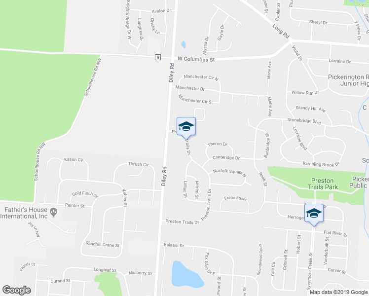 map of restaurants, bars, coffee shops, grocery stores, and more near 735 Preston Trails Drive in Pickerington