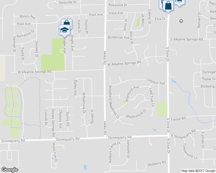 map of restaurants, bars, coffee shops, grocery stores, and more near 1101 Woodland Meadows Drive in Vandalia