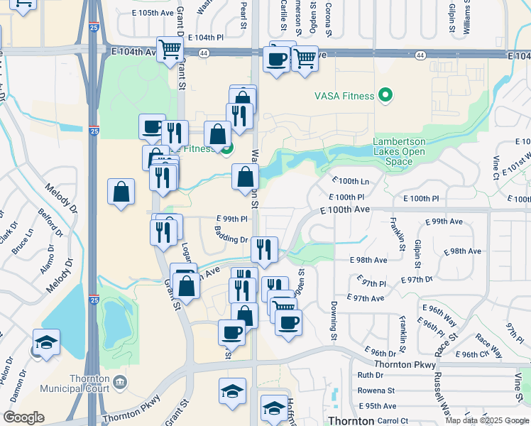 map of restaurants, bars, coffee shops, grocery stores, and more near 680 East 99th Place in Thornton