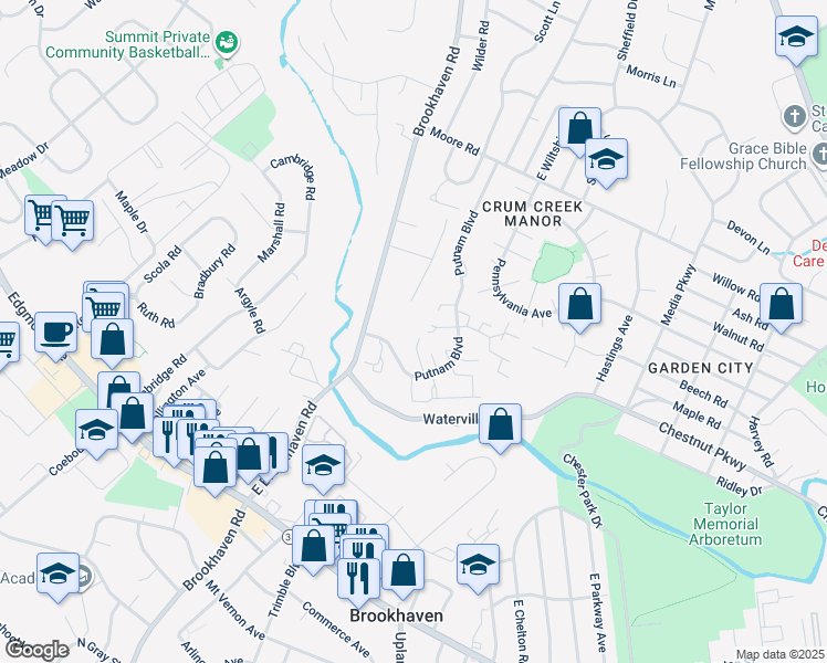 map of restaurants, bars, coffee shops, grocery stores, and more near 1111 Putnam Boulevard in Nether Providence Township
