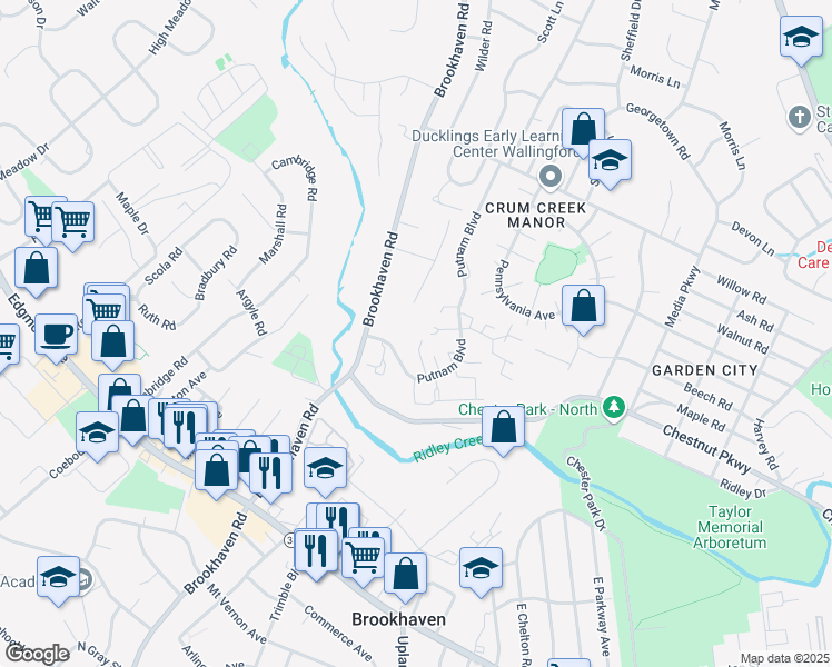 map of restaurants, bars, coffee shops, grocery stores, and more near 1111 Putnam Boulevard in Nether Providence Township