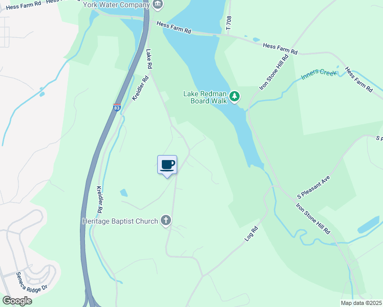 map of restaurants, bars, coffee shops, grocery stores, and more near 6373 Lake Road in York
