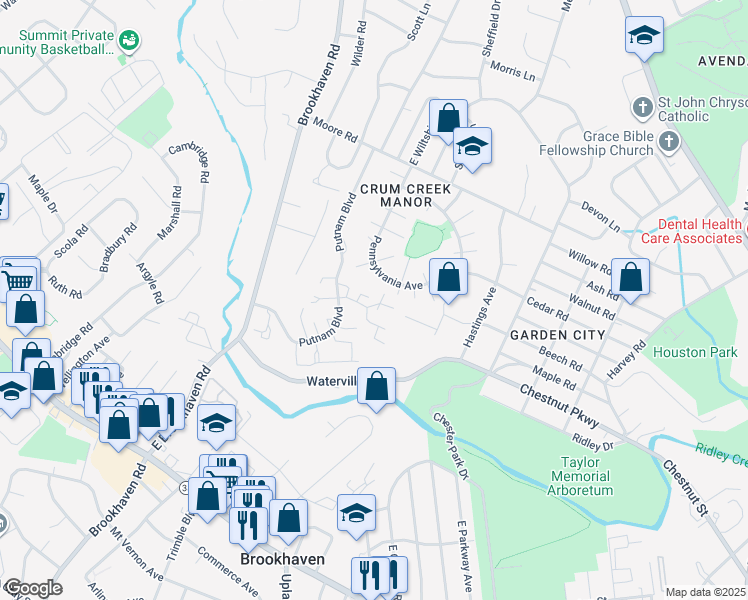map of restaurants, bars, coffee shops, grocery stores, and more near 376 Saybrook Lane in Nether Providence Township