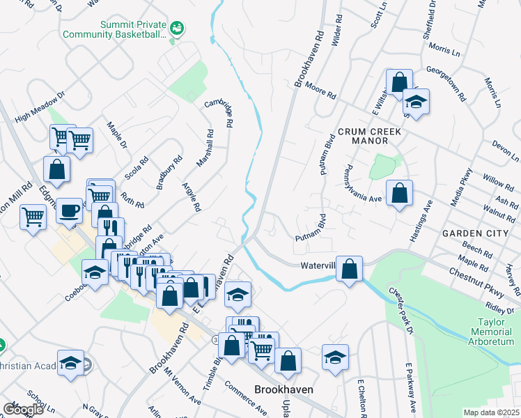 map of restaurants, bars, coffee shops, grocery stores, and more near 755 Brookhaven Road in Nether Providence Township