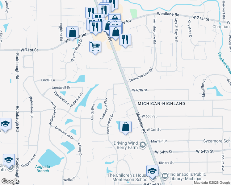 map of restaurants, bars, coffee shops, grocery stores, and more near 2809 Minor Court in Indianapolis