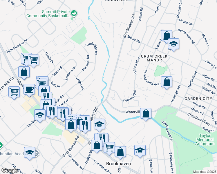 map of restaurants, bars, coffee shops, grocery stores, and more near 755 Brookhaven Road in Nether Providence Township