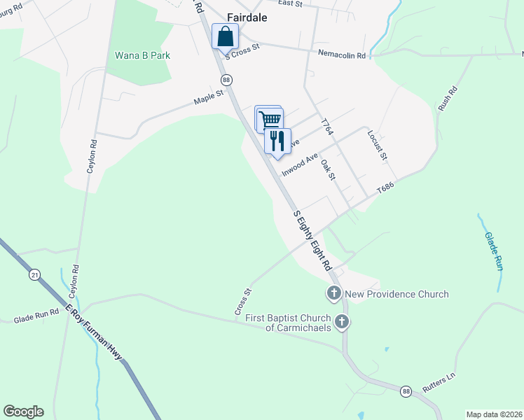 map of restaurants, bars, coffee shops, grocery stores, and more near 683 Pennsylvania 88 in Carmichaels