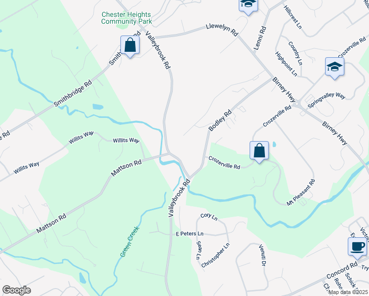 map of restaurants, bars, coffee shops, grocery stores, and more near 196 Bishop Drive in Aston