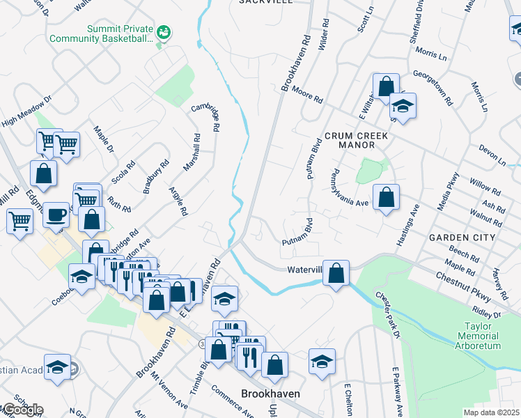 map of restaurants, bars, coffee shops, grocery stores, and more near 1175 Putnam Boulevard in Delaware County