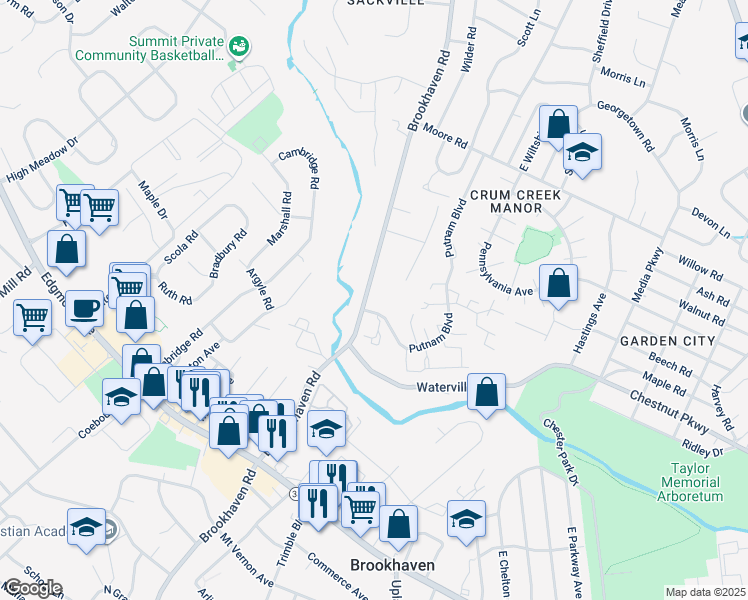 map of restaurants, bars, coffee shops, grocery stores, and more near 1167 Putnam Boulevard in Nether Providence Township