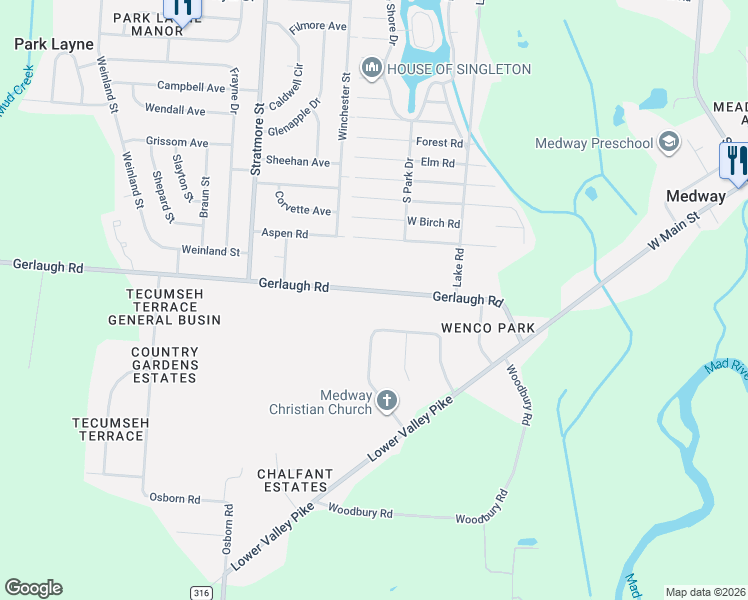 map of restaurants, bars, coffee shops, grocery stores, and more near 3854 Cloverdale Road in Medway