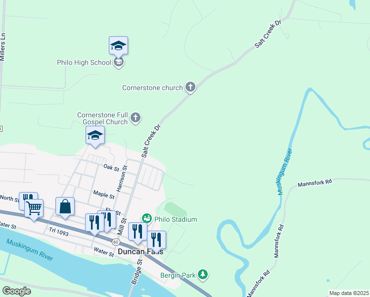 map of restaurants, bars, coffee shops, grocery stores, and more near in Duncan Falls