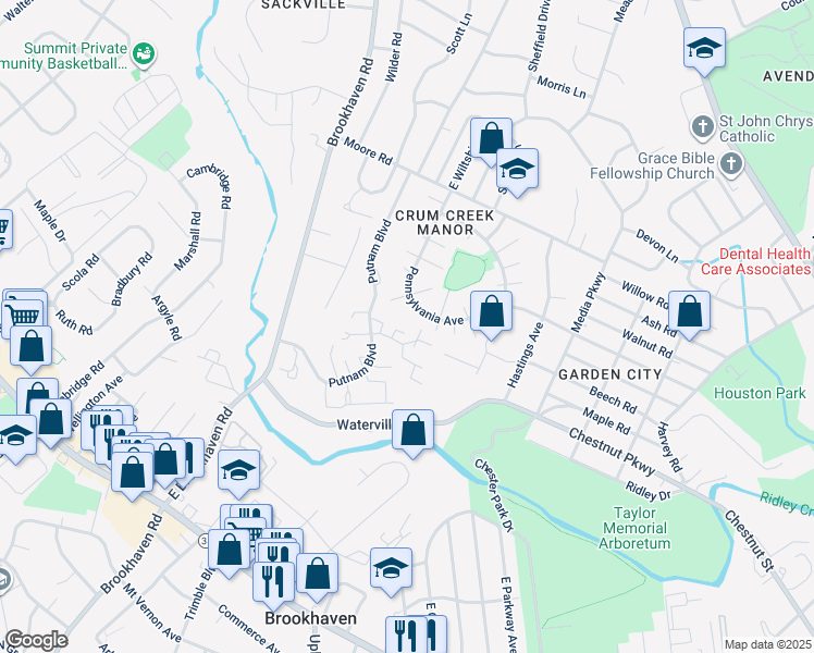 map of restaurants, bars, coffee shops, grocery stores, and more near 330A Saybrook Lane in Delaware County