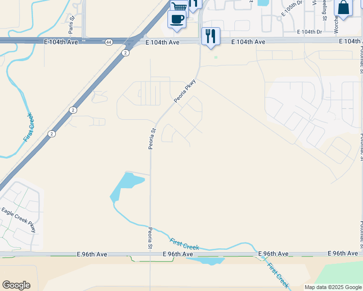 map of restaurants, bars, coffee shops, grocery stores, and more near 9760-9998 Peoria Street in Commerce City