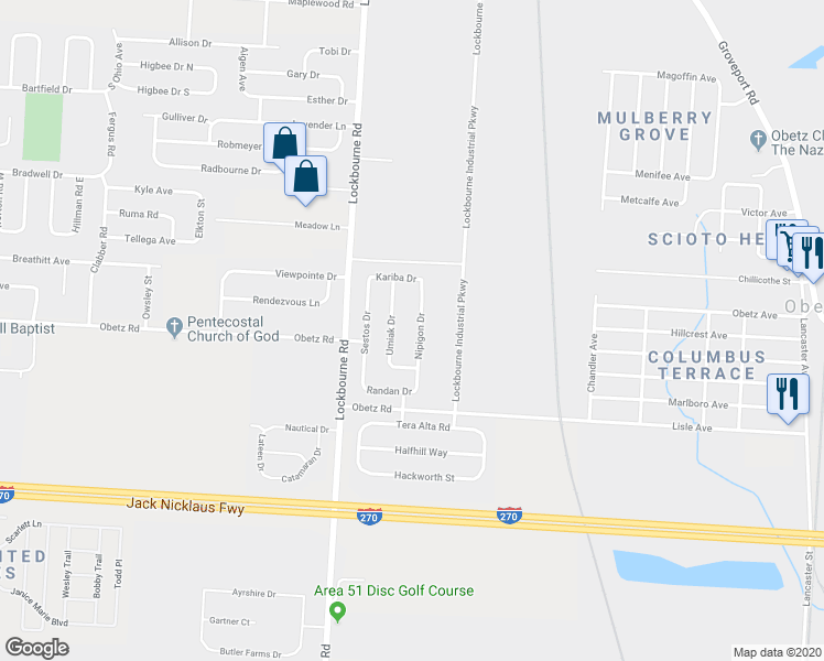 map of restaurants, bars, coffee shops, grocery stores, and more near 4269 Nipigon Drive in Columbus