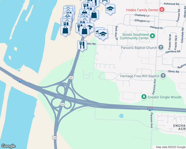 map of restaurants, bars, coffee shops, grocery stores, and more near 89 Kettle Way in Columbus
