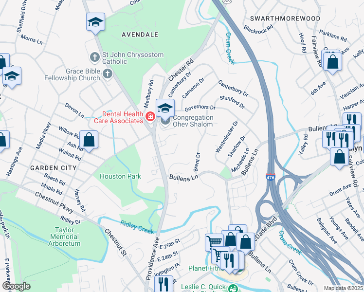 map of restaurants, bars, coffee shops, grocery stores, and more near 14 Mallard Mill Run in Nether Providence Township