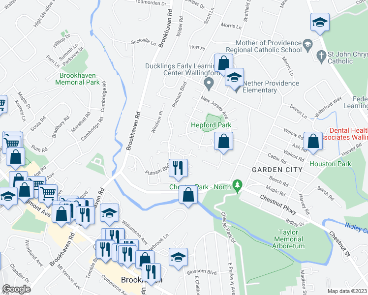 map of restaurants, bars, coffee shops, grocery stores, and more near 326 Saybrook Lane in Nether Providence Township