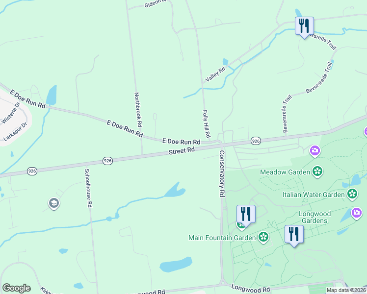 map of restaurants, bars, coffee shops, grocery stores, and more near 323 East Street Road in Kennett Square