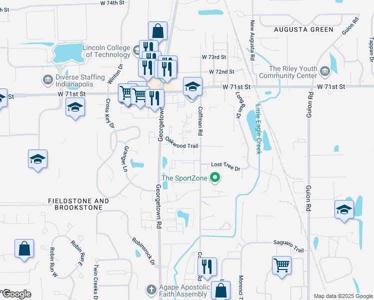 map of restaurants, bars, coffee shops, grocery stores, and more near 4846 Barnwood Road in Indianapolis