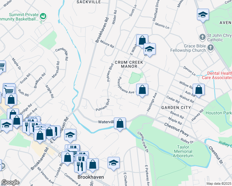 map of restaurants, bars, coffee shops, grocery stores, and more near 1000 Putnam Boulevard in Nether Providence Township