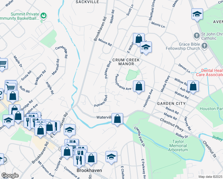 map of restaurants, bars, coffee shops, grocery stores, and more near 312B Saybrook Lane in Delaware County