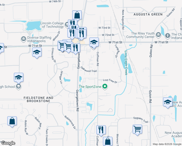 map of restaurants, bars, coffee shops, grocery stores, and more near 4846 Barnwood Road in Indianapolis