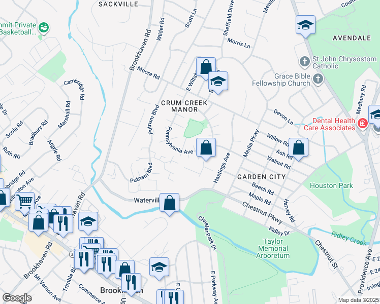 map of restaurants, bars, coffee shops, grocery stores, and more near 764 Pennsylvania Ave in Nether Providence Township