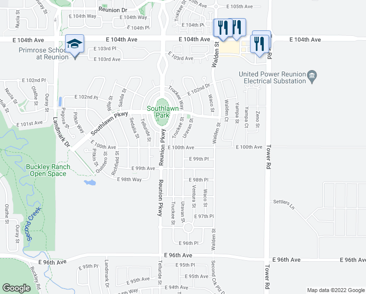 map of restaurants, bars, coffee shops, grocery stores, and more near 9062 Uravan Street in Commerce City