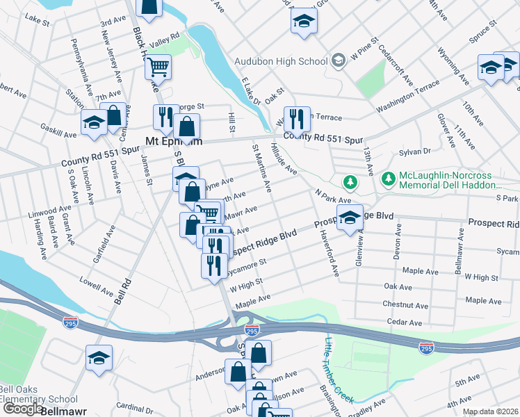map of restaurants, bars, coffee shops, grocery stores, and more near 1918 Narberth Avenue in Haddon Heights