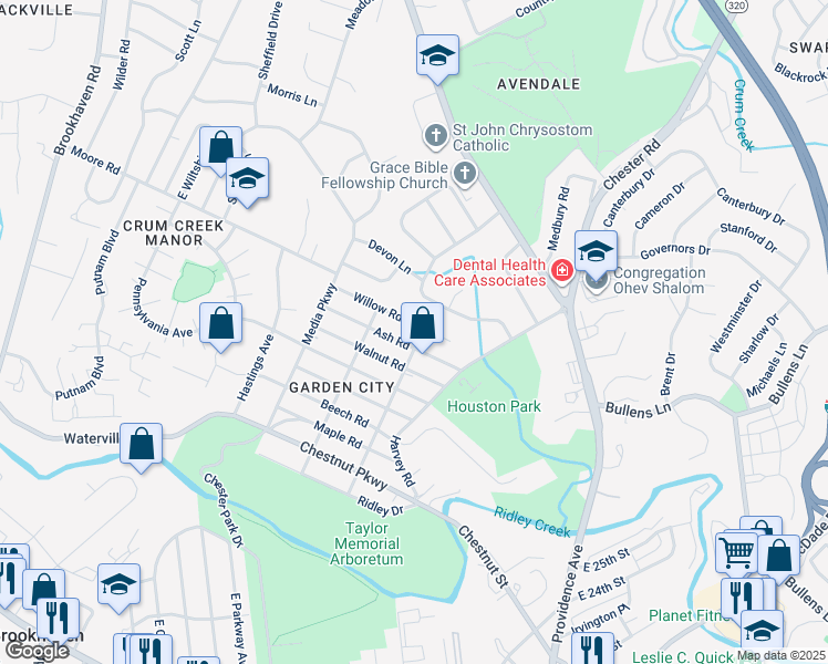 map of restaurants, bars, coffee shops, grocery stores, and more near 706 Blakeley Road in Nether Providence Township