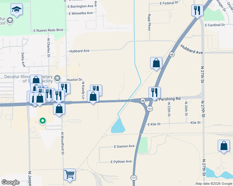 map of restaurants, bars, coffee shops, grocery stores, and more near 3099 Grand Prix Dr in Decatur