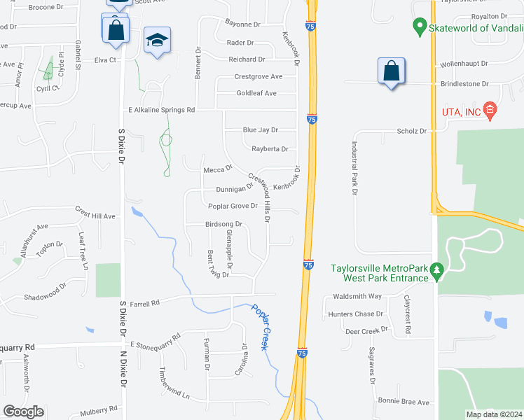 map of restaurants, bars, coffee shops, grocery stores, and more near 498 Poplar Grove Drive in Vandalia