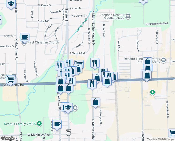 map of restaurants, bars, coffee shops, grocery stores, and more near 3101-3199 Brettwood Circle in Decatur