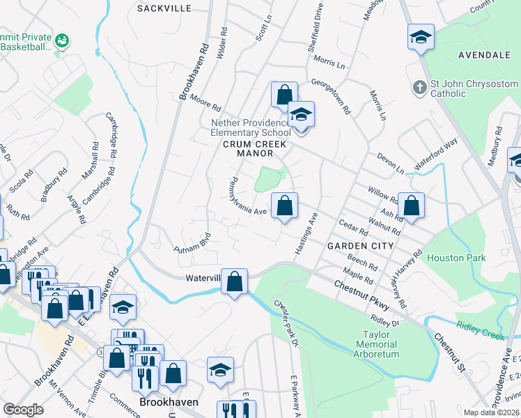 map of restaurants, bars, coffee shops, grocery stores, and more near 700 Columbus Court in Nether Providence Township