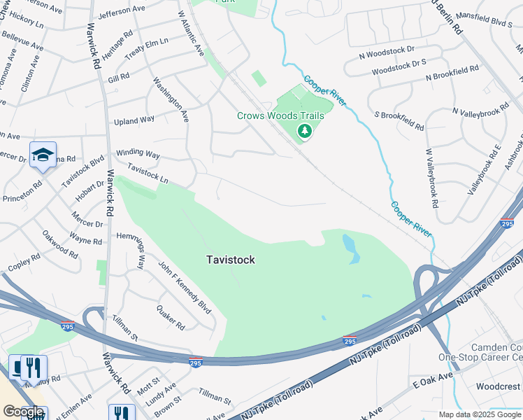map of restaurants, bars, coffee shops, grocery stores, and more near 60 Lane of Acres in Haddonfield