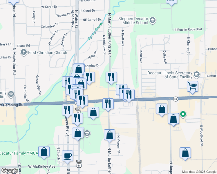 map of restaurants, bars, coffee shops, grocery stores, and more near 3101 Brettwood Circle in Decatur