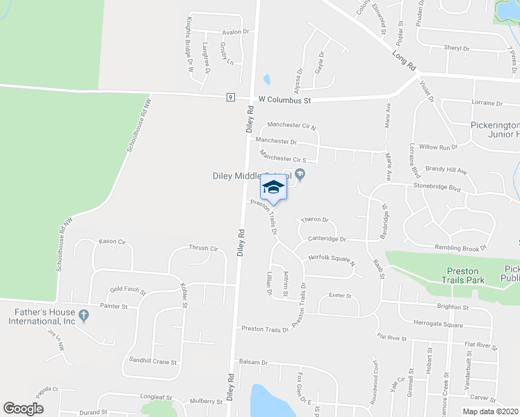 map of restaurants, bars, coffee shops, grocery stores, and more near 777 Preston Trails Drive in Pickerington