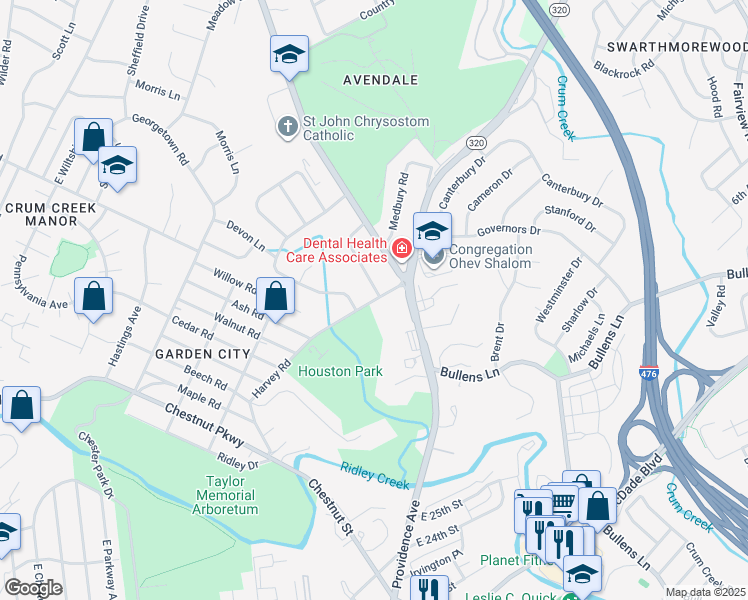 map of restaurants, bars, coffee shops, grocery stores, and more near 820 Pleasant Hill Road in Nether Providence Township
