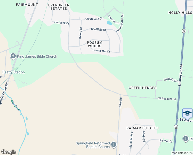 map of restaurants, bars, coffee shops, grocery stores, and more near 300 West Possum Road in Springfield